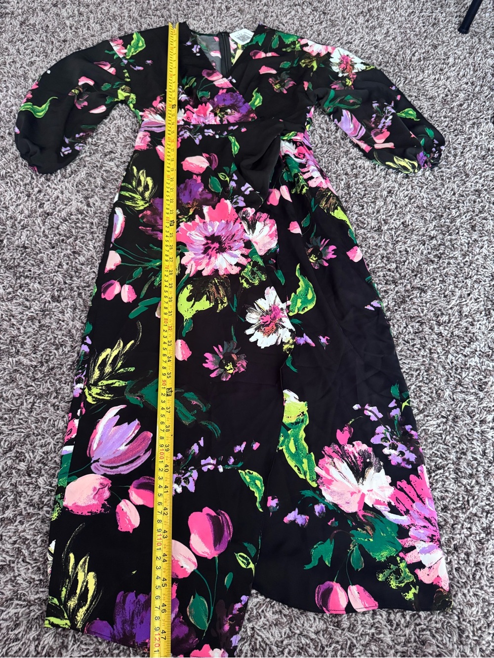 ENTRO BLACK FLORAL TROPICAL WRAP MIDI DRESS Size S Small NEW - Picture 9 of 11